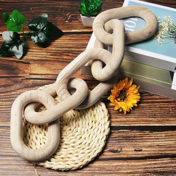 Wooden Chain Link Decor β Light Natural Finish β 22β Long - Picture 2 of 4